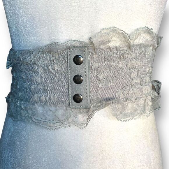 Yik Fung Vintage Y2K Gray Lace Corset Wide Statement Belt Leather Accents main image 8